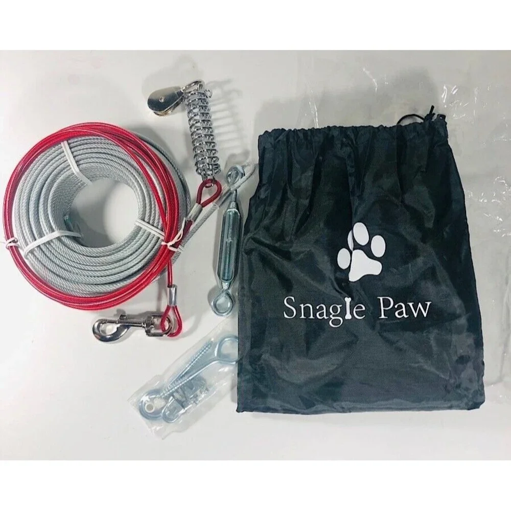 Snagle Paw Dog tie Yard or Camping -100 foot Tie-Down Cable w/hardware New inPk